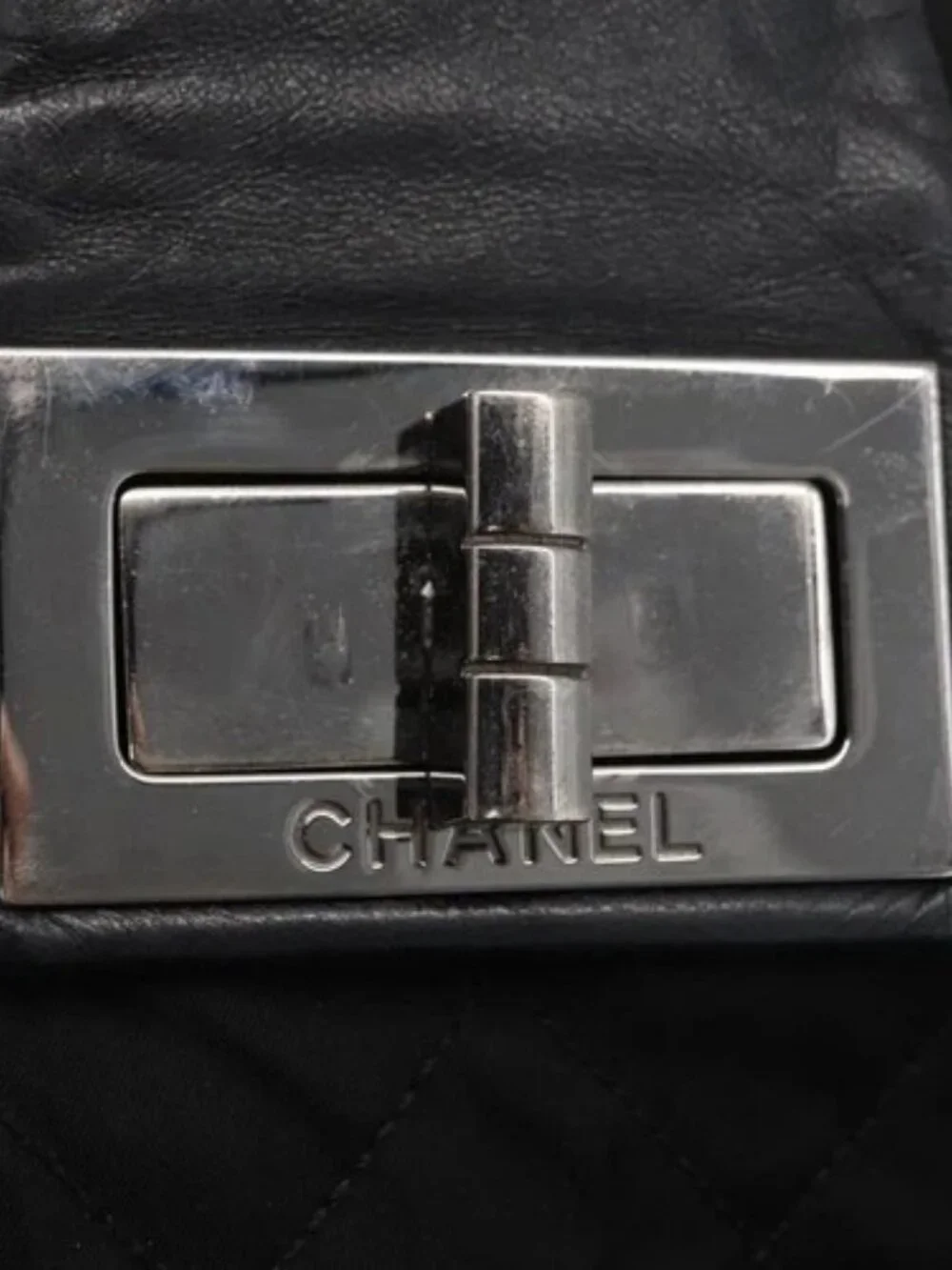 CHANEL Chain 2.55 Shoulder Bag Nylon Black Silver CC Auth 164361